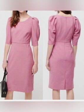 J. Crew Dusty Pink Puff-Sleeve Midi Sheath Dress